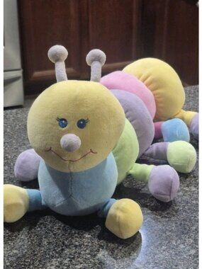 Vintage Baby Gund Plush Caterpillar Rattle Pastel Color Sensory Pull-a-Part  16"